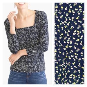 J. Crew Women's Ditsy Floral Square Neck 3/4 Sleeve Top Navy‎ Blue Size Medium